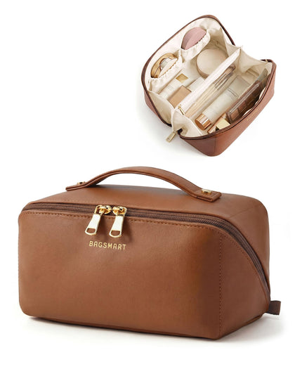 BAGSMART Makeup Bag Coffee Brown front view