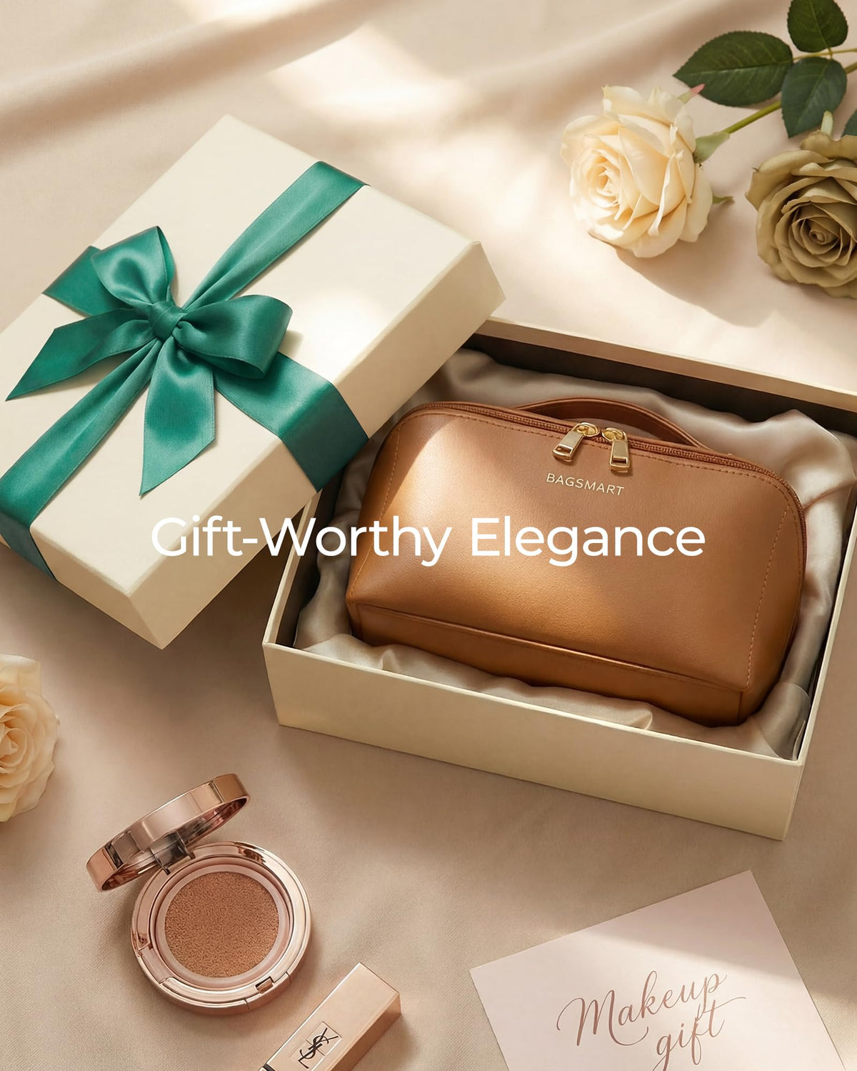 BAGSMART Makeup Bag compact design for carry-on luggage