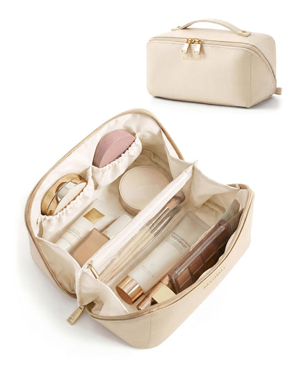 BAGSMART Makeup Bag Cream Beige front view