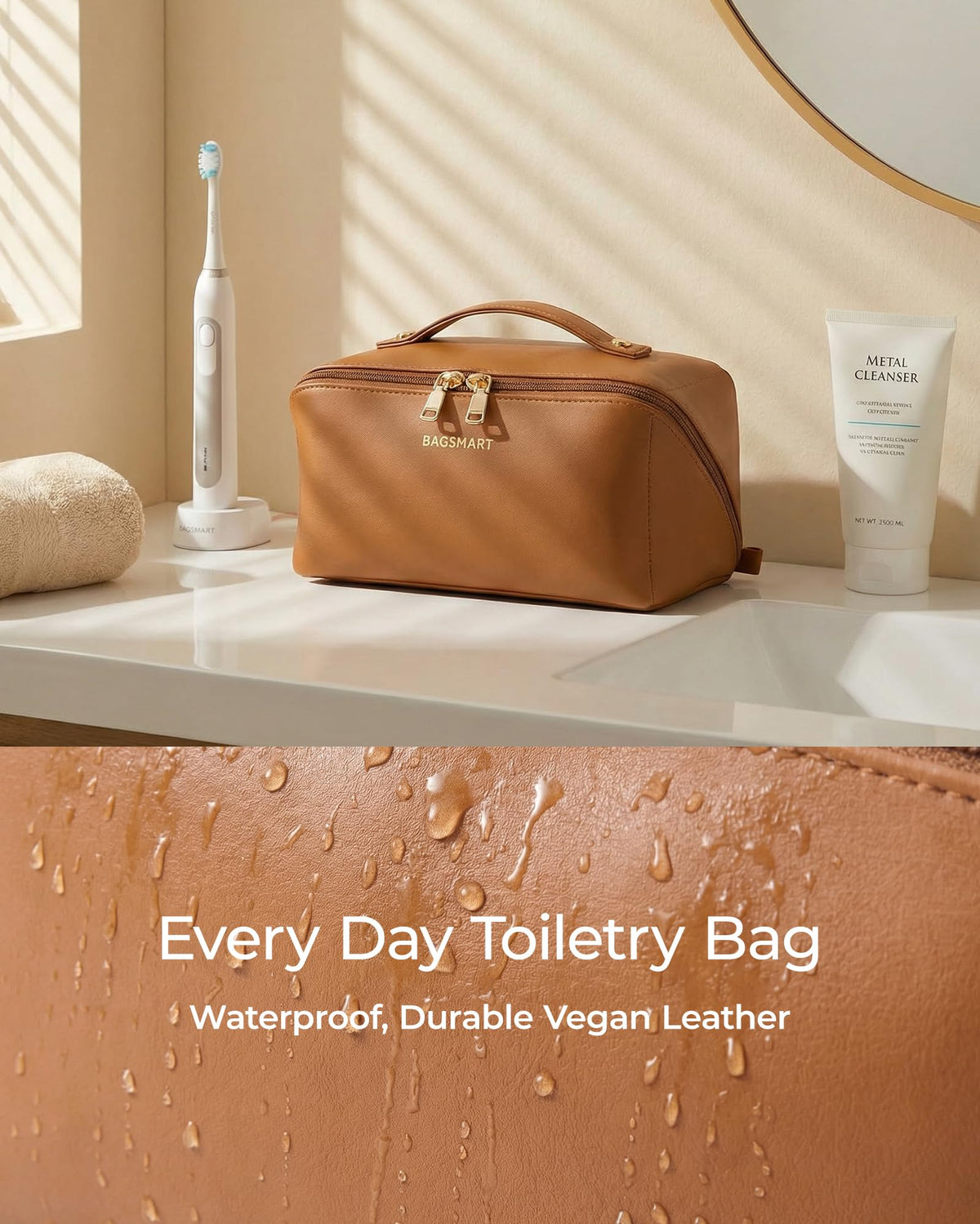 BAGSMART Makeup Bag featuring waterproof TPU compartment