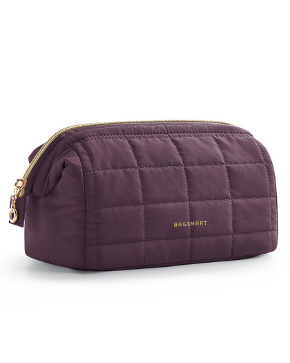 BAGSMART Makeup Bag front view in burgundy red