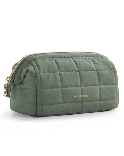 BAGSMART Makeup Bag front view in Olive Green