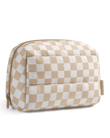 BAGSMART Makeup Bag Khaki Checkered front view