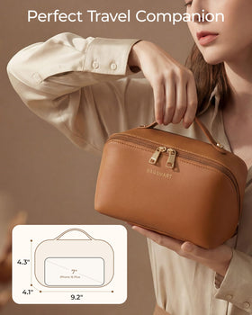 BAGSMART Makeup Bag lifestyle scene on a bathroom counter