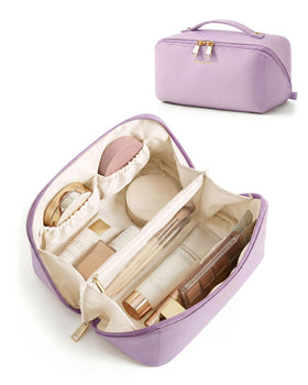 BAGSMART Makeup Bag Lilac front view with compartments