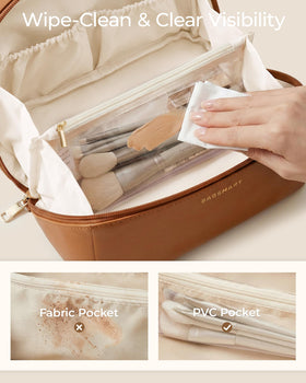 BAGSMART Makeup Bag Lilac side view with zipper