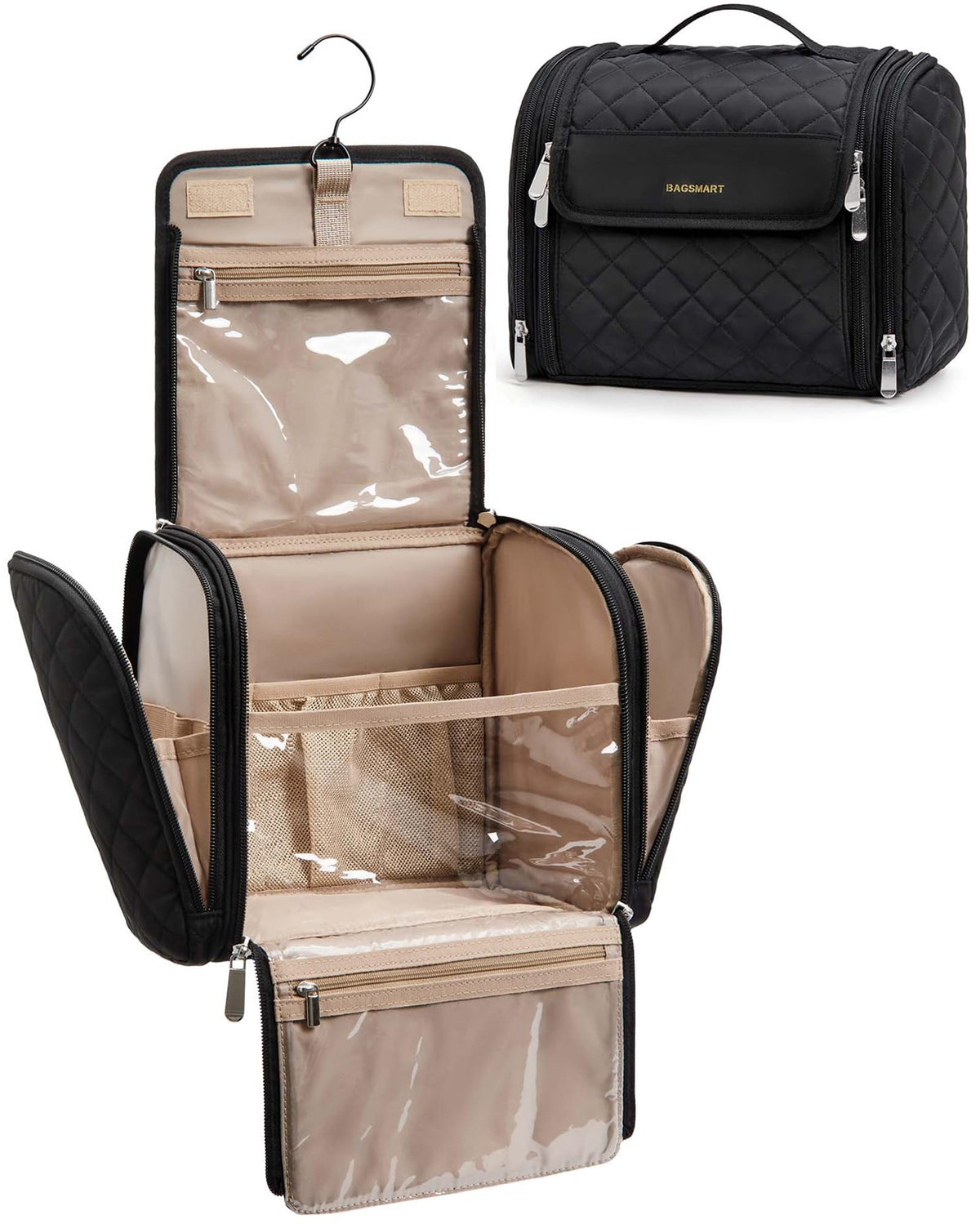BAGSMART Makeup Bag on a travel setting