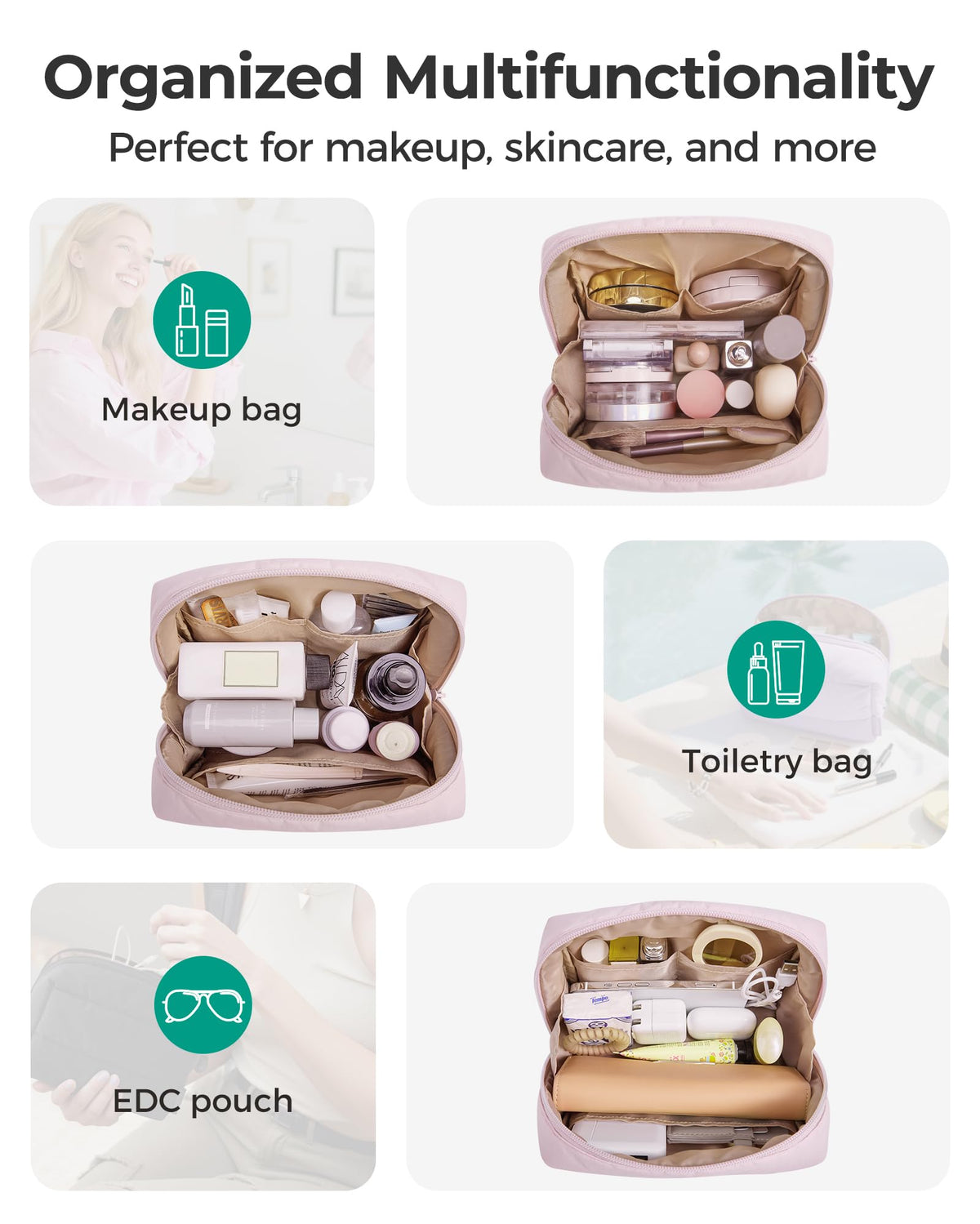 BAGSMART Makeup Bag on a travel suitcase