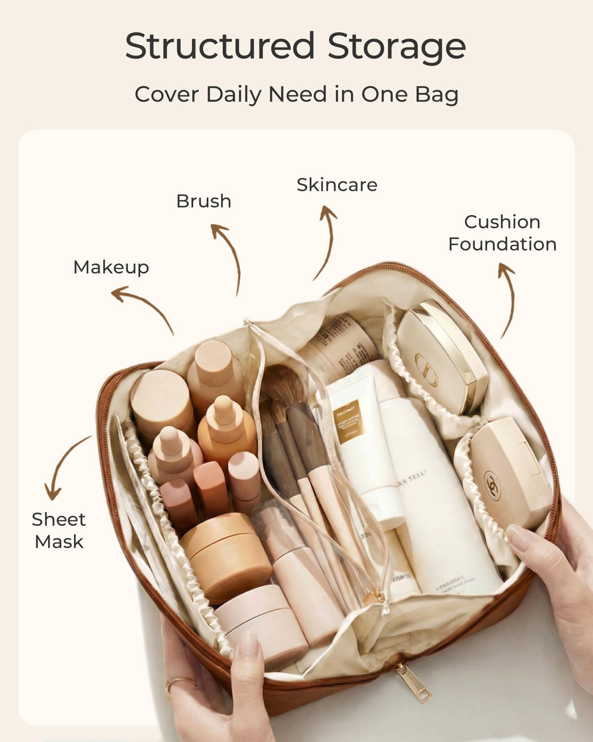 BAGSMART Makeup Bag opened fully showcasing storage