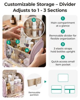 BAGSMART Makeup Bag showing adjustable dividers