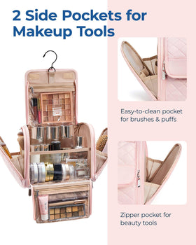 BAGSMART Makeup Bag showing elastic straps for bottle storage
