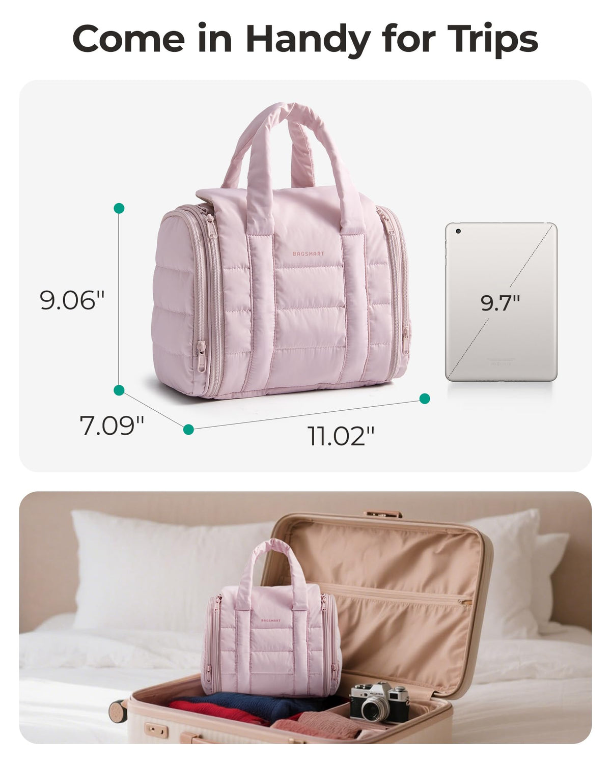 BAGSMART Makeup Bag top view showing compartments