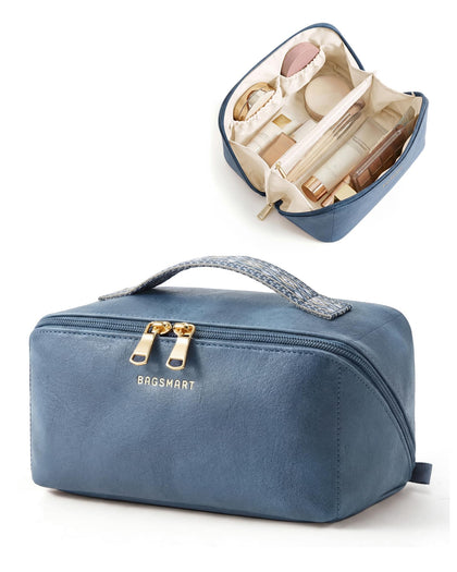 BAGSMART Makeup Bag Vintage Denim Blue front view