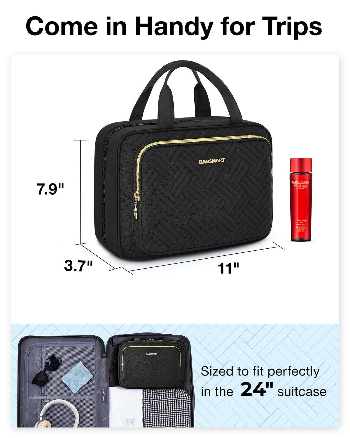 BAGSMART organizer with elastic straps holding bottles