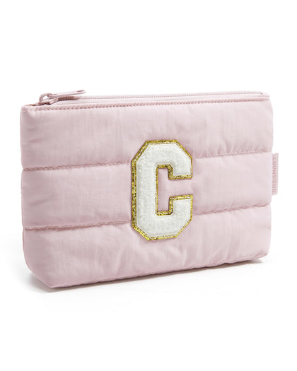 BAGSMART Personalized Makeup Bag front view with chenille letter