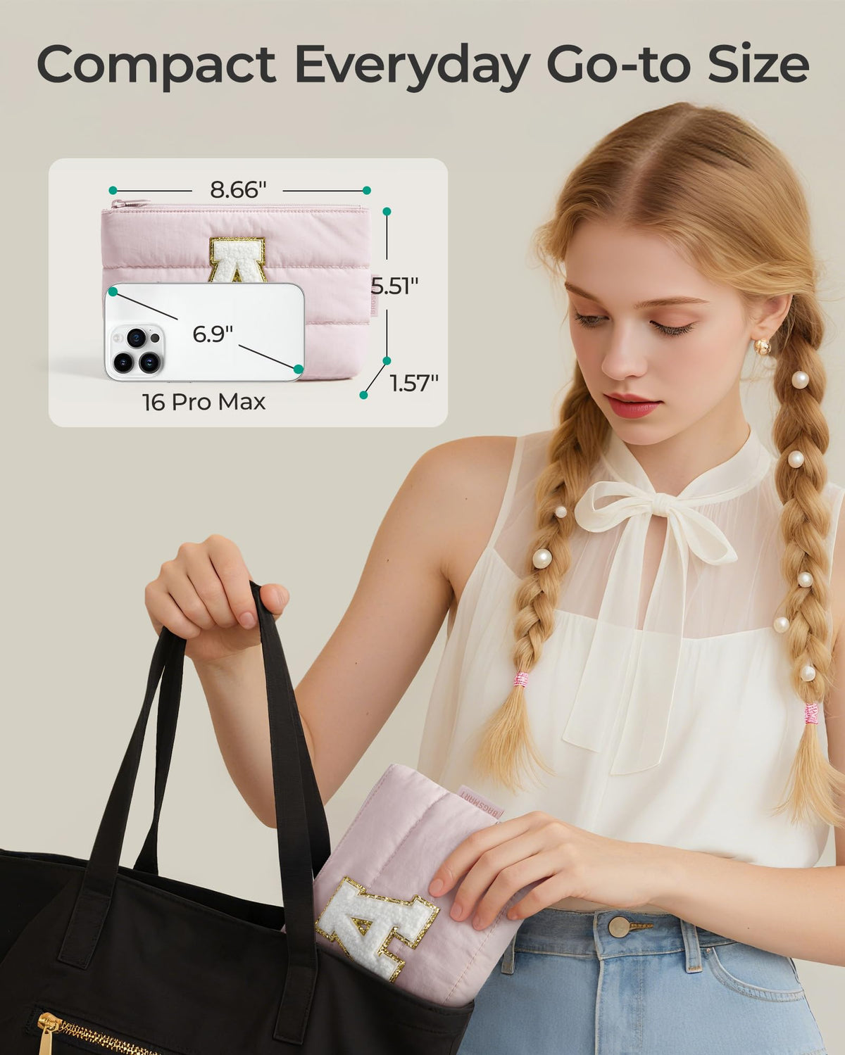 BAGSMART Personalized Makeup Bag with open zipper revealing inside
