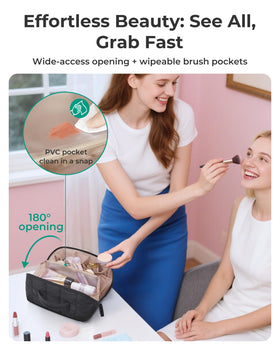 BAGSMART Puffy Makeup Bag open showing interior storage
