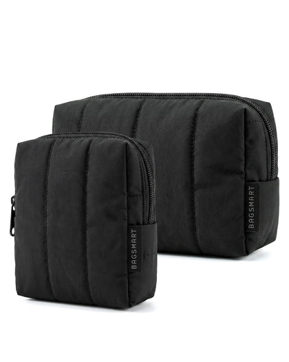 BAGSMART Puffy Padded Travel Makeup Bag Duo large and small black
