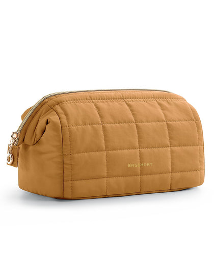 BAGSMART Puffy Padded Travel Makeup Bag in Mustard Yellow front view