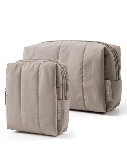 BAGSMART Puffy Travel Makeup Bag Duo large and small in greige