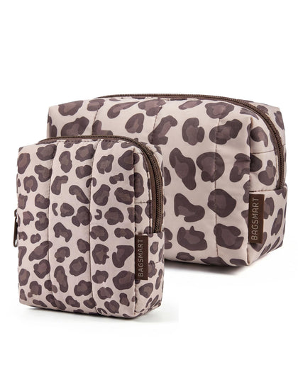 BAGSMART Puffy Travel Makeup Bag Duo large and small in leopard print