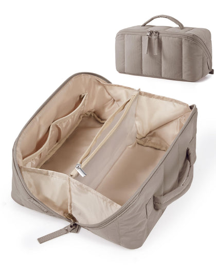 BAGSMART Puffy Travel Makeup Bag front view in brown