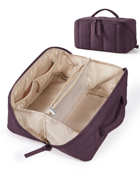 BAGSMART Puffy Travel Makeup Bag front view in burgundy purple
