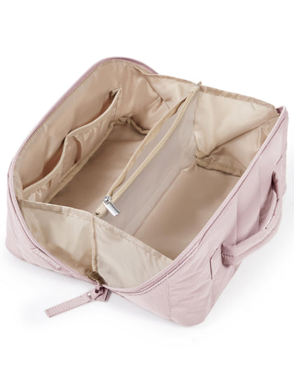 BAGSMART Puffy Travel Makeup Bag front view in pink