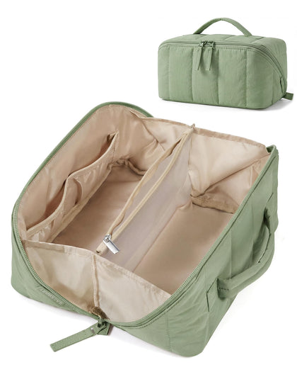 BAGSMART Puffy Travel Makeup Bag front view in Sage Green