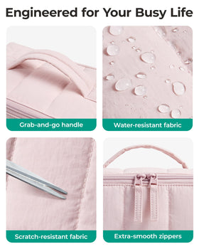 BAGSMART Puffy Travel Makeup Bag in a travel setting