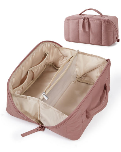 BAGSMART Puffy Travel Makeup Bag in Dark Pink front view