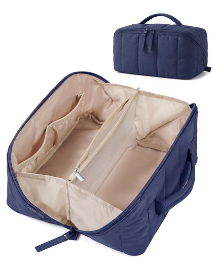 BAGSMART Puffy Travel Makeup Bag in Navy Blue front view