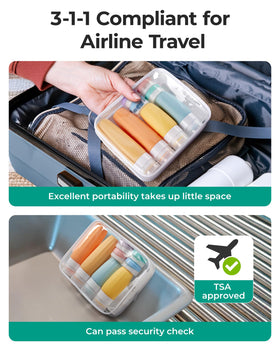 BAGSMART purple travel bottles in a lifestyle setting
