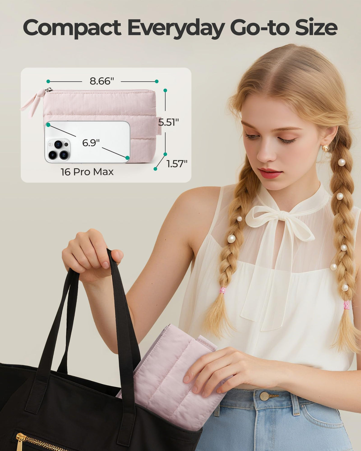 BAGSMART Slim Makeup Pouch open with cosmetics inside