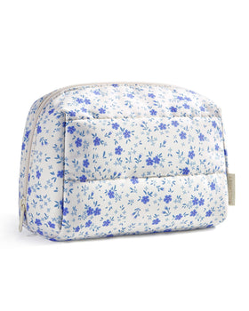 BAGSMART Small Floral Quilted Makeup Bag front view