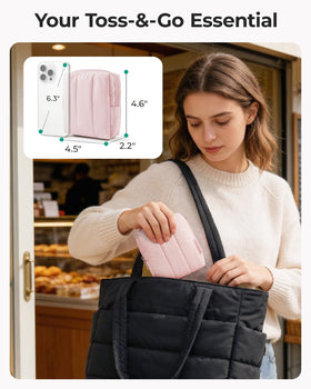 BAGSMART Small Makeup Bag black with open zipper