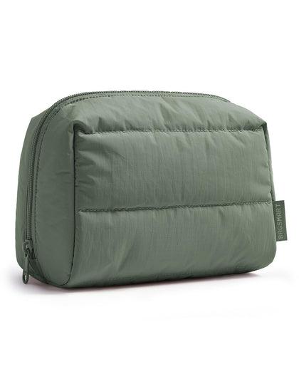 BAGSMART Small Makeup Bag front view in pink with wide opening