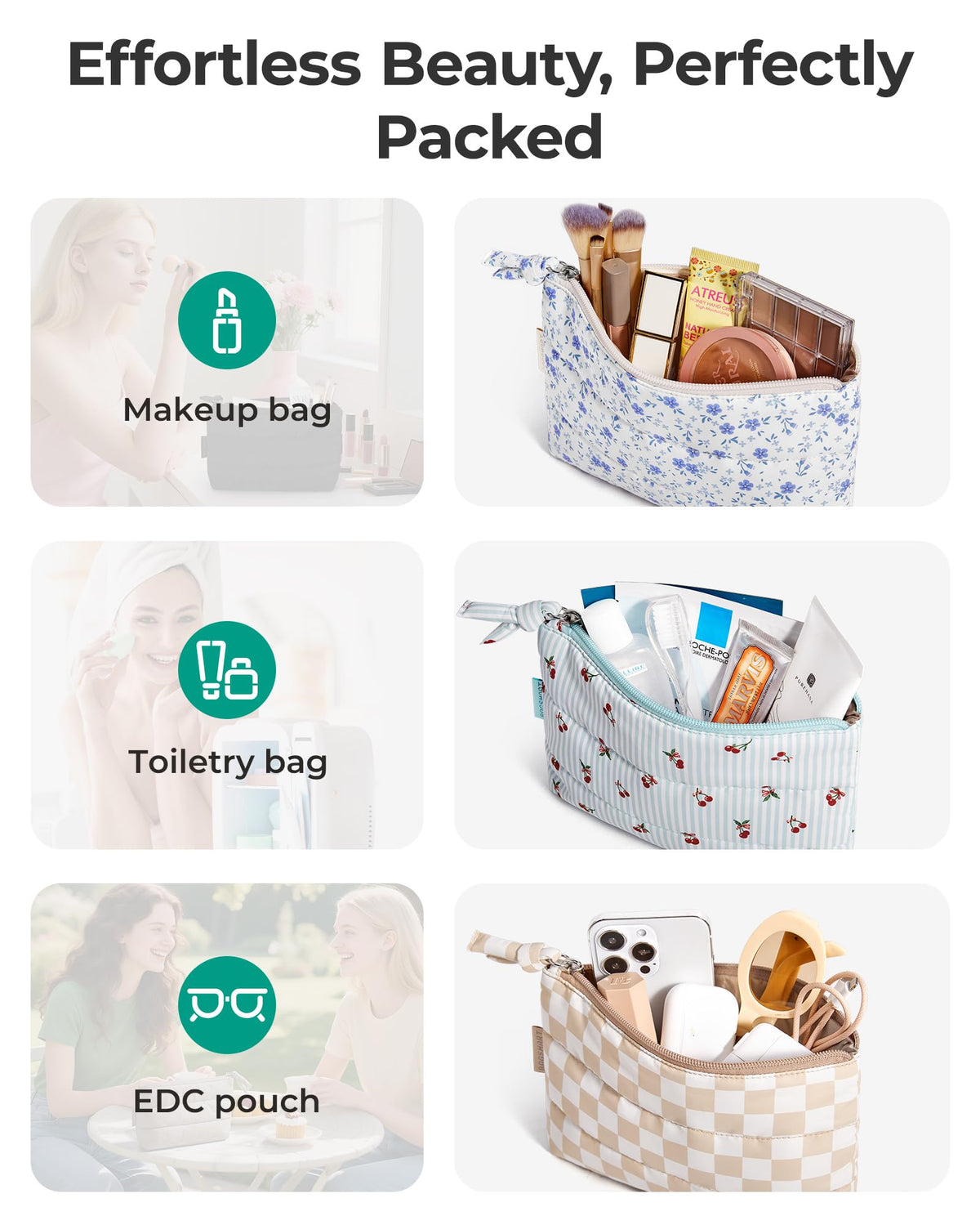 BAGSMART Small Makeup Bag in a purse demonstrating compactness
