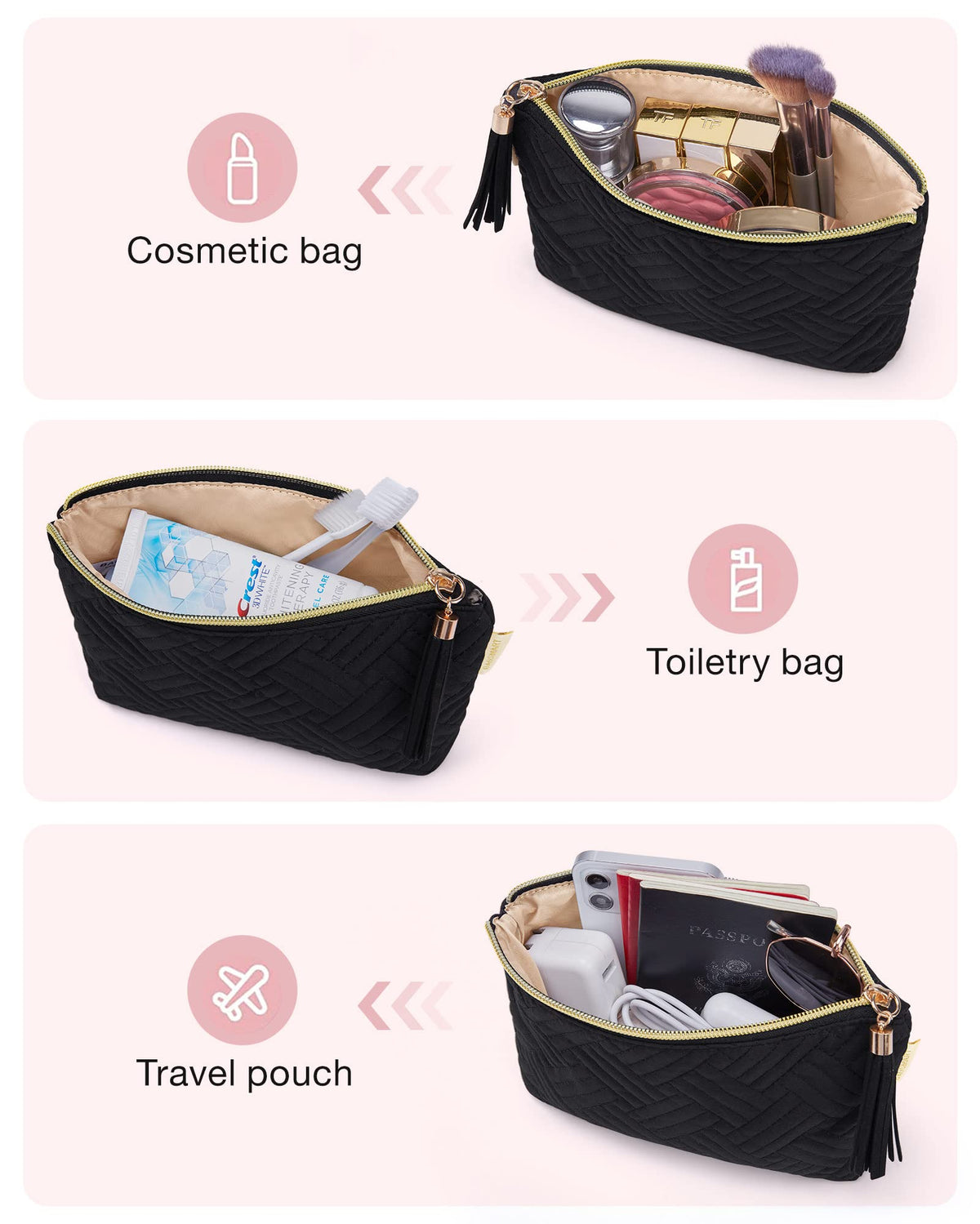BAGSMART Small Makeup Bag in a stylish tote bag