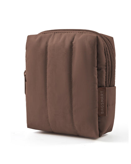 BAGSMART Small Makeup Bag in Chocolate Brown front view