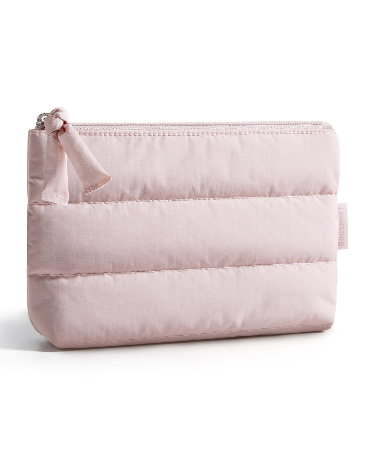 BAGSMART Small Makeup Bag in pink, front view