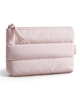 BAGSMART Small Makeup Bag in pink, front view