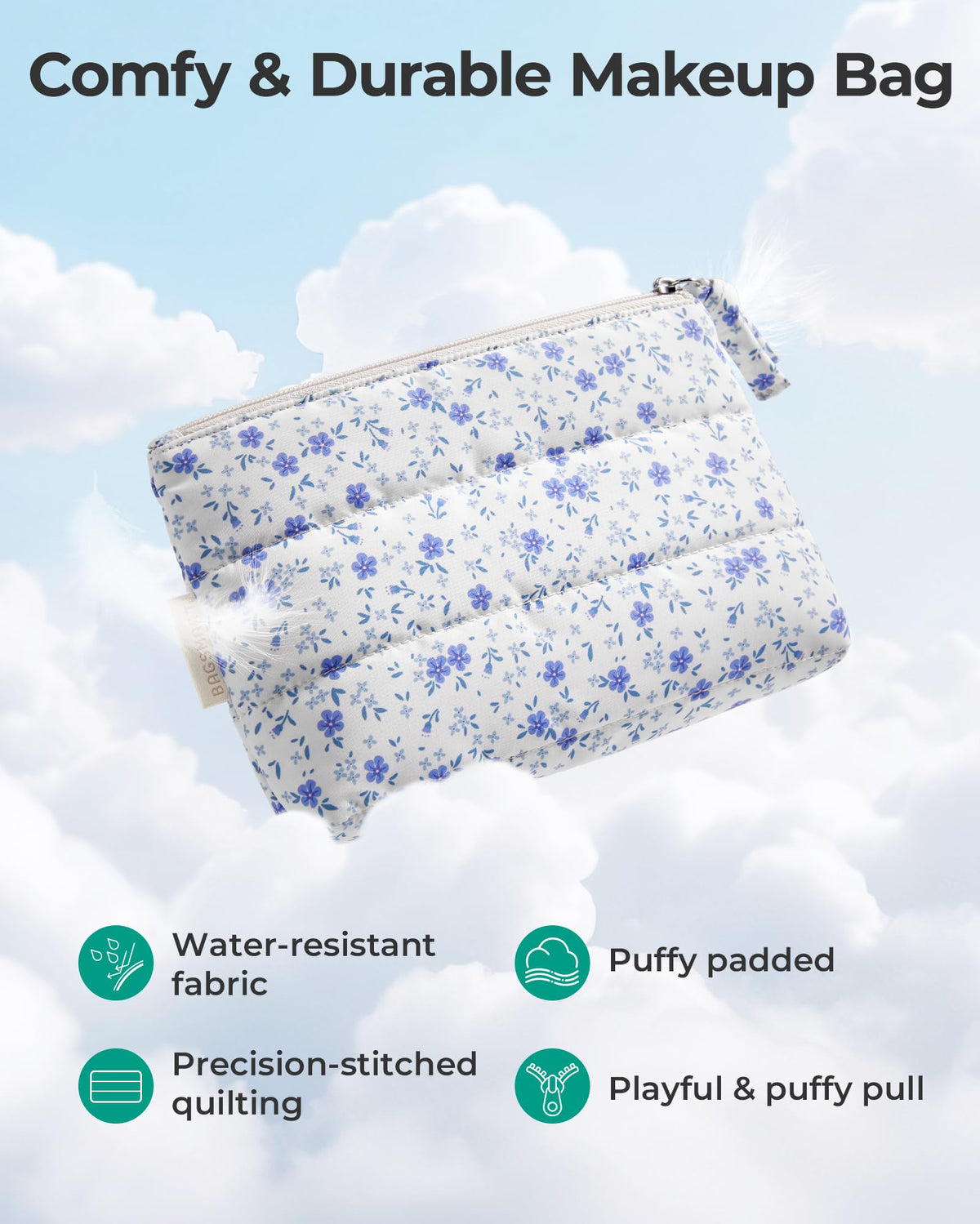 BAGSMART Small Makeup Bag inside with lipsticks and earphones