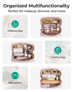 BAGSMART Small Makeup Bag Lavender with travel essentials