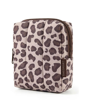 BAGSMART Small Makeup Bag Leopard front view