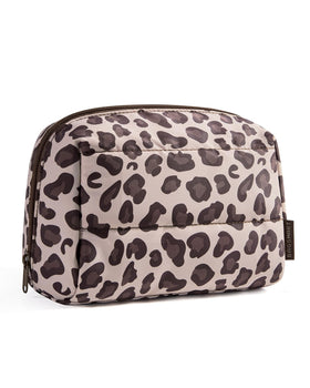 BAGSMART Small Makeup Bag Leopard front view with wide opening