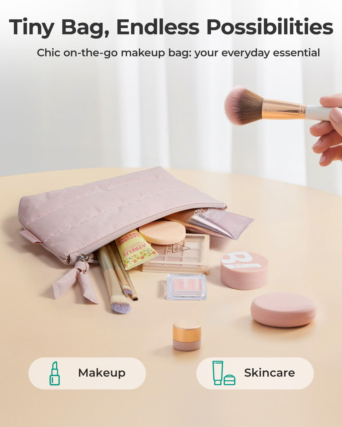 BAGSMART Small Makeup Bag machine washable feature shown