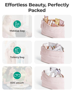 BAGSMART Small Makeup Bag on a bathroom counter