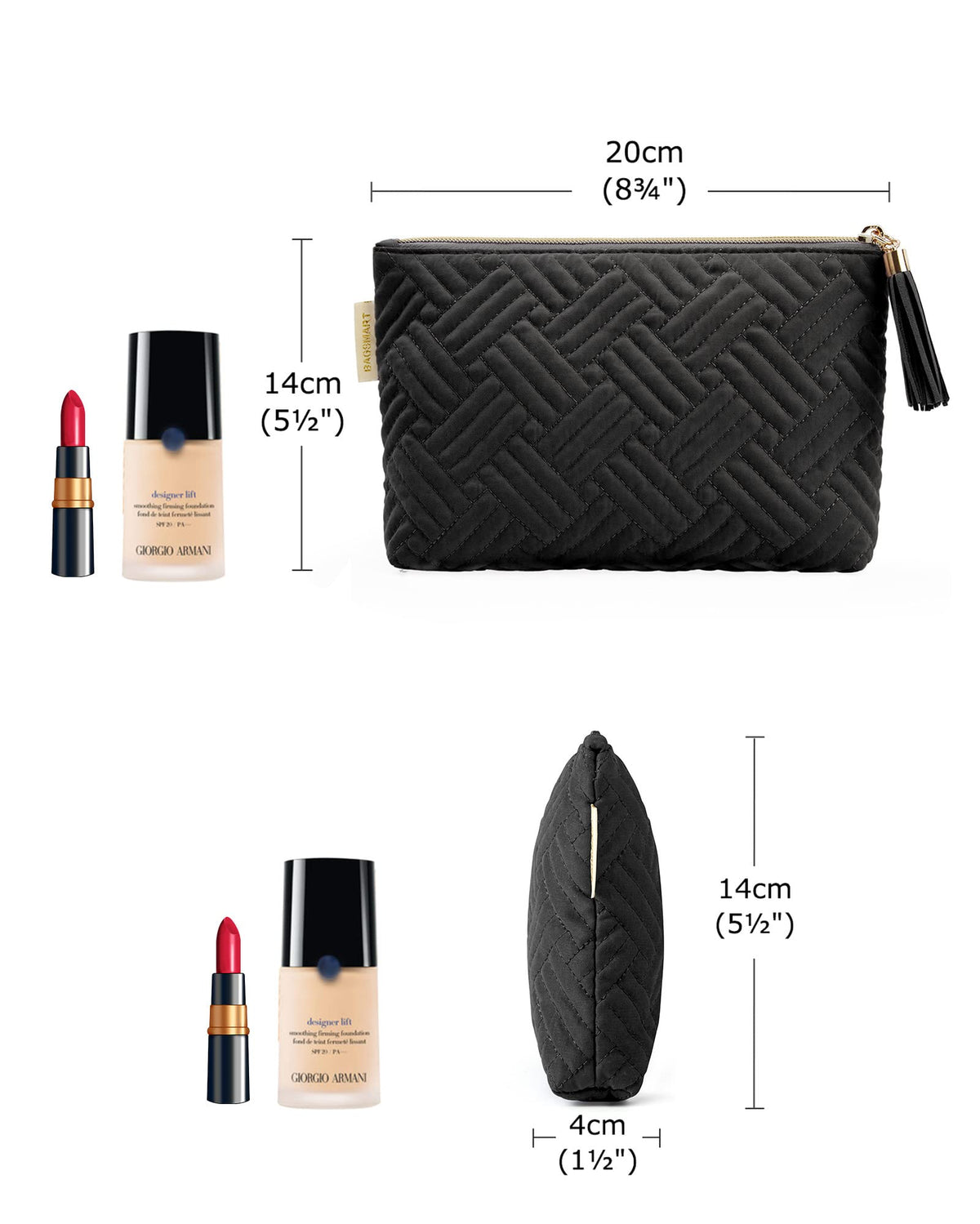 BAGSMART Small Makeup Bag on a vanity with beauty products