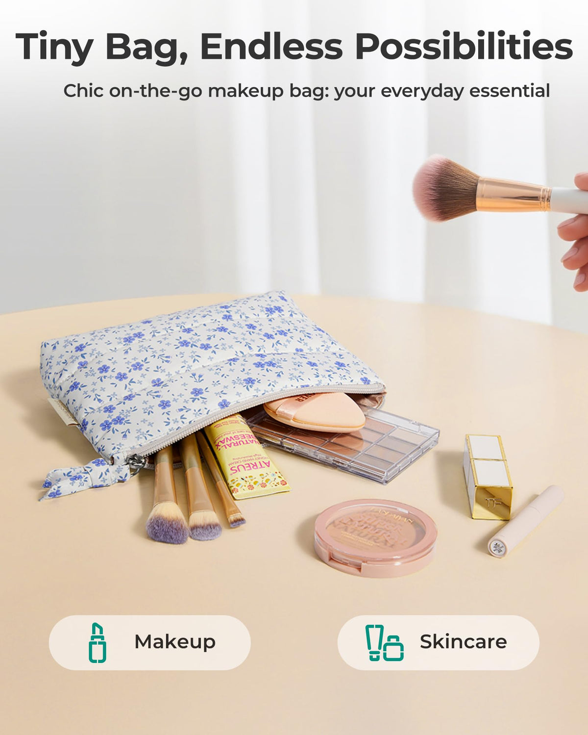 BAGSMART Small Makeup Bag open showing interior storage